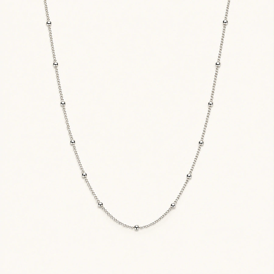 Thin Beaded Necklace Silver
