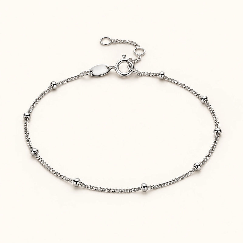 Thin Beaded Bracelet Silver