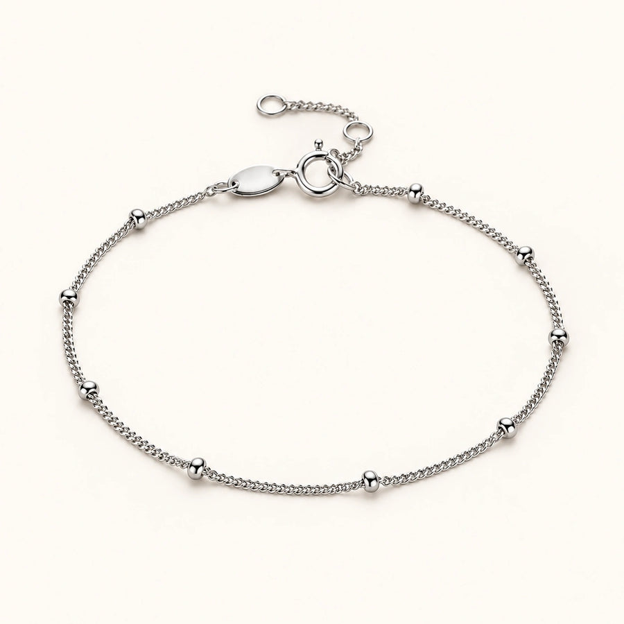 Thin Beaded Bracelet Silver